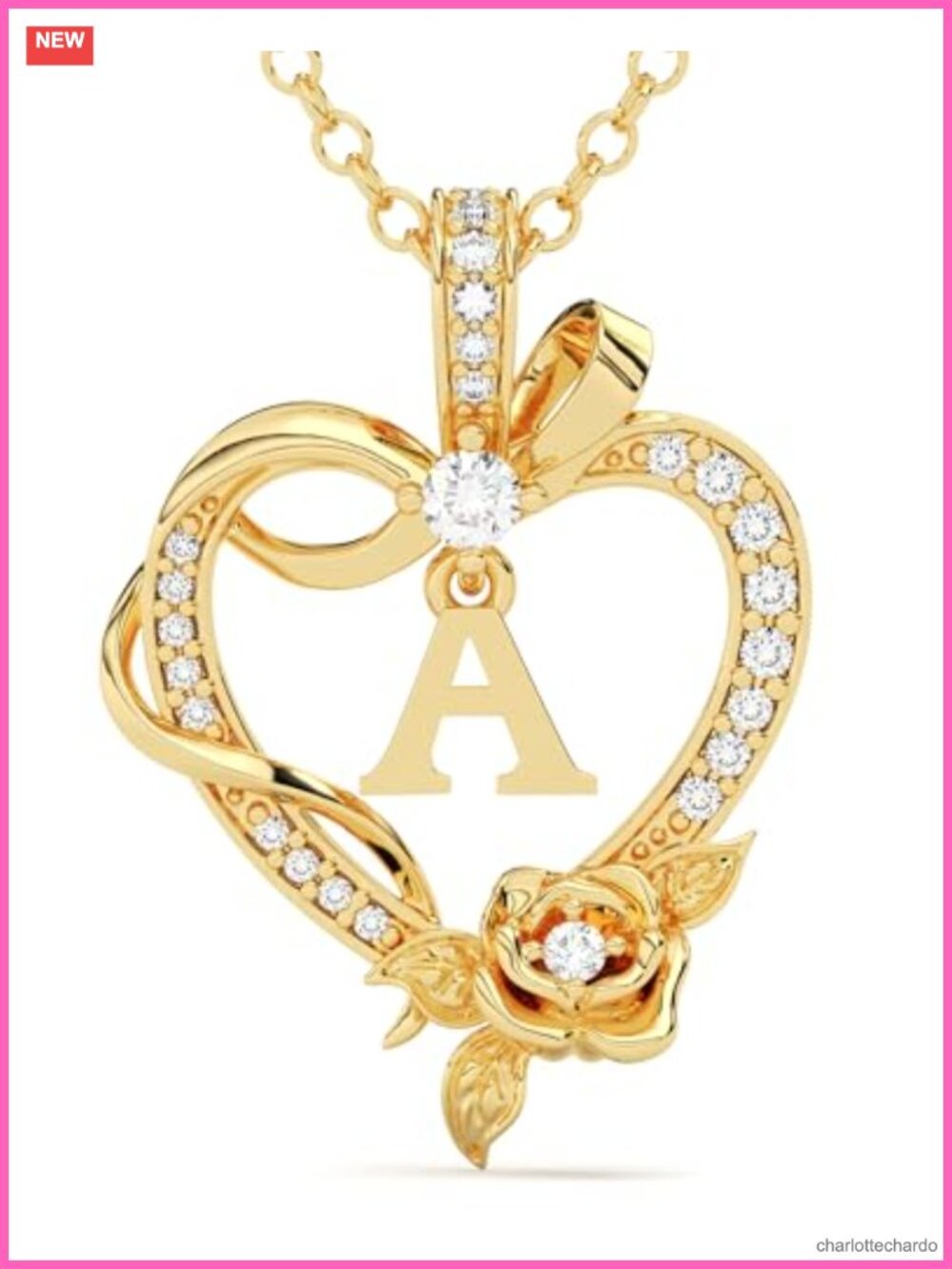 14K Gold Plated Initial Heart Pendant Necklace for Women, Personalized Letter